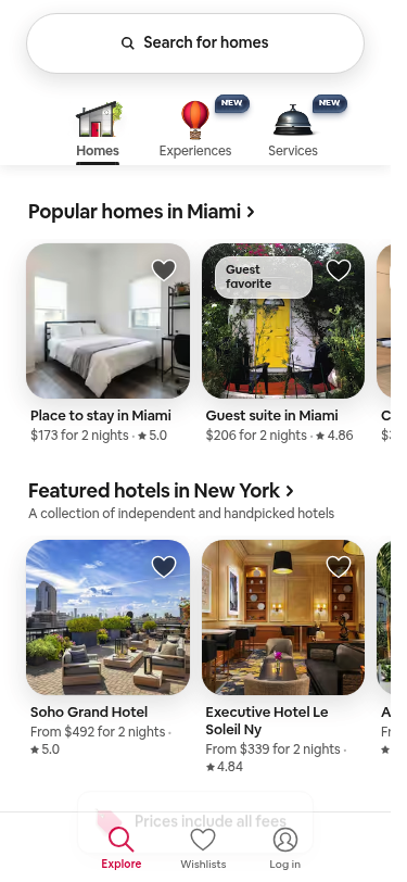 Screenshot of Airbnb on mobile viewport