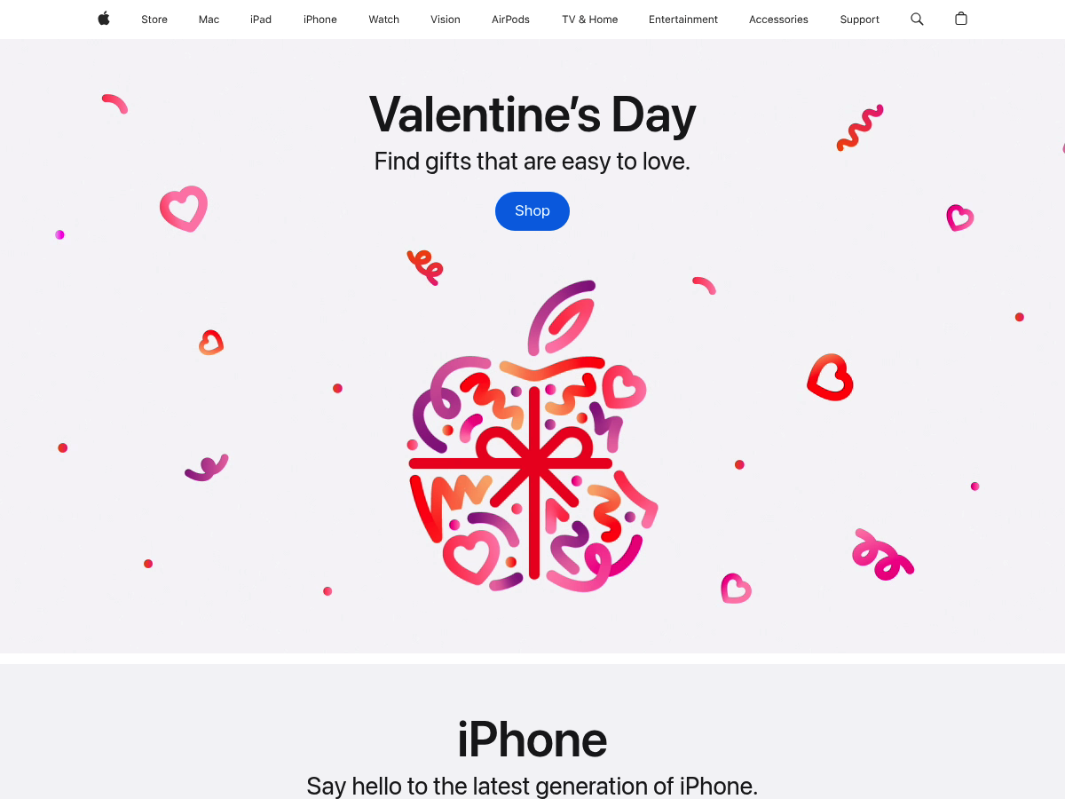 Screenshot of Apple homepage